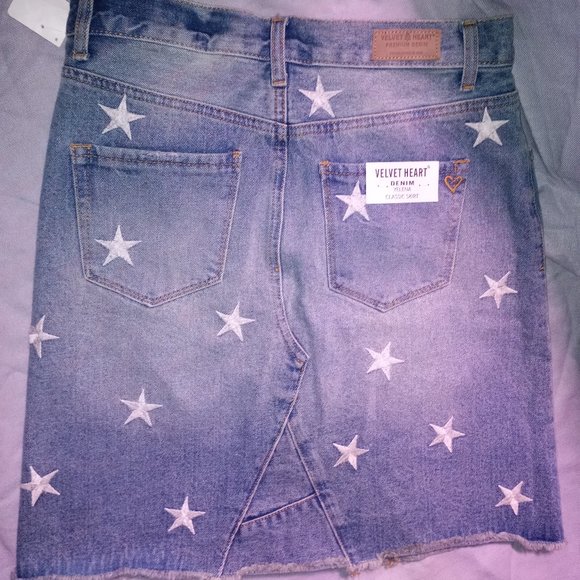 Jean Skirt Button Fly Embroidered Stars NWT - Picture 3 of 8